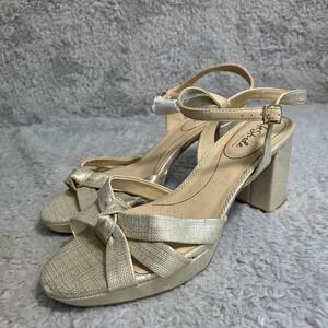 LifeStride‎ Lucky Platform Sandals Gold Metallic Knot Block Heel Womens 10M